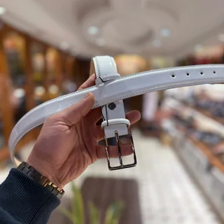 کمربند چرم سفید ورنی مردانه
