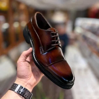 کفش مردانه چرمی سرپنجه Cap Toe | چرم ایتالیایی دست‌رنگ | بسیار سبک و راحت چرم تبریز