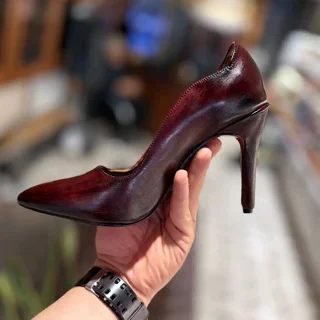 کفش زنانه نوک تیز زرشکی ابلق با زیره دافوس ترک