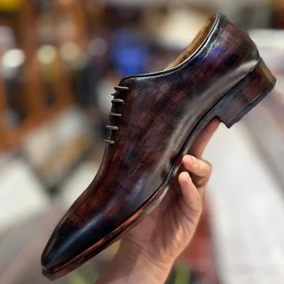 کفش مردانه چرم کلاسیک دست‌دوز پارکتی چهارخونه